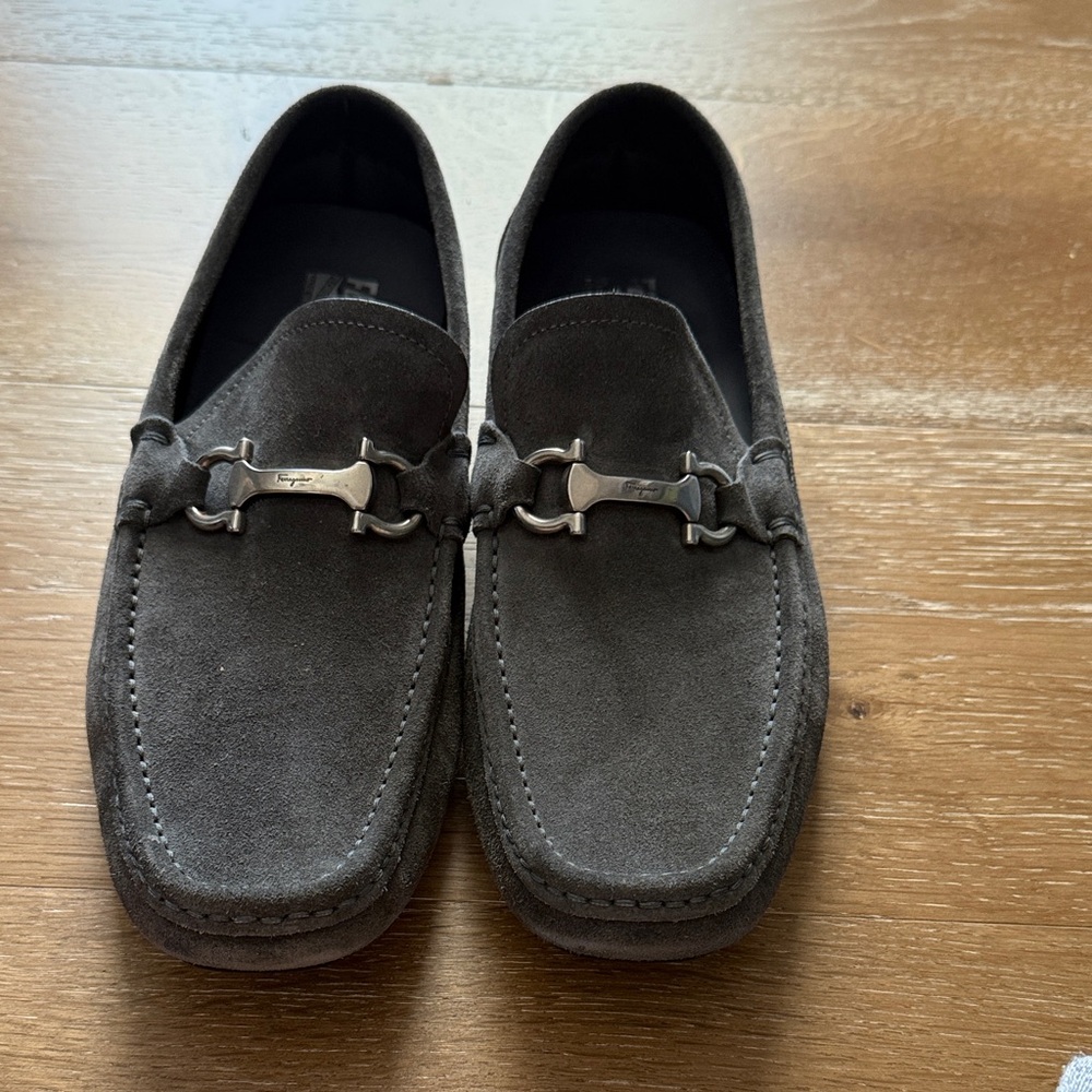 Salvatore Ferragamo Dark Gray Suede Loafers